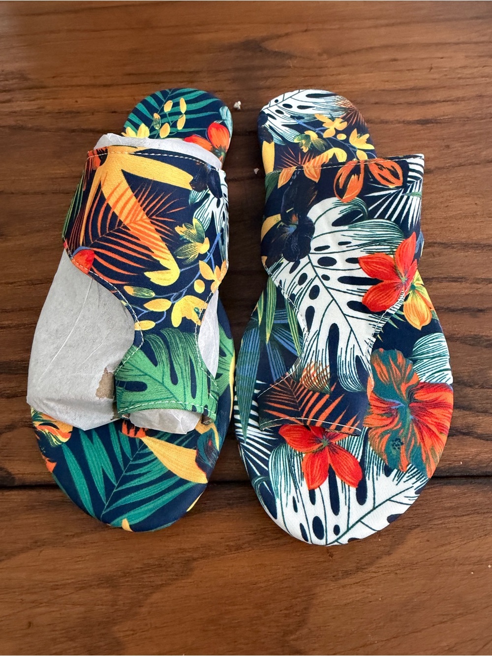 Kids Tropical Slide Sandals in Navy with Floral Print
